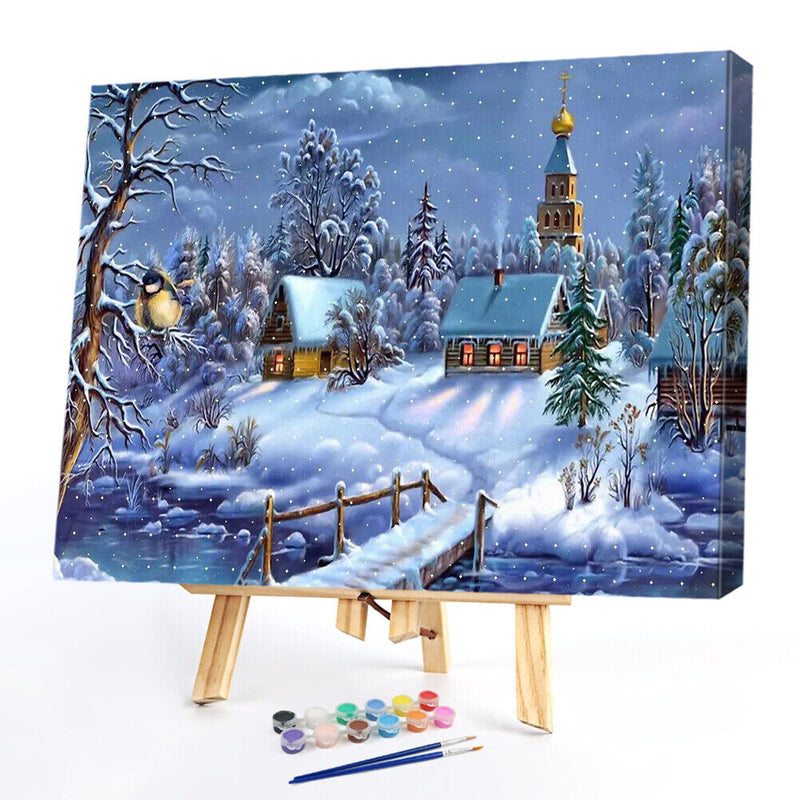 Snowy village 50x40cm Oil Paint By Numbers Picture DIY Painting HY2106002