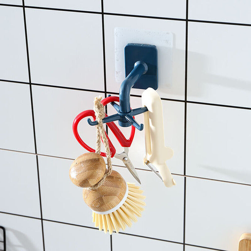 Rotated Kitchen Hooks Adhesive Wall Door Clothes Bag Hanger Racks (Blue) Newly