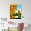 Autumn Forest Lake Landscape Oil Paint By Number Kit Rimless Drawing Picture