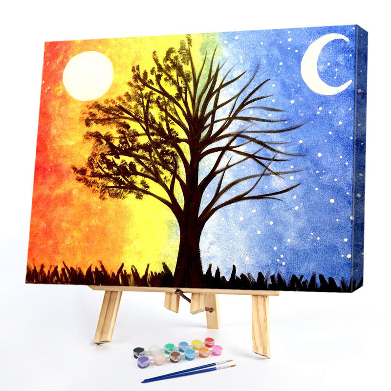 Sun Moon Tree Oil Painting By Numbers DIY Frameless Art Picture On Canvas