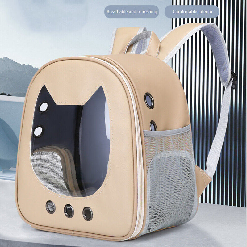 Pet Carrier Bag Clear Dog Cat Travel Breathable Outdoor Backpack (Beige) Newly