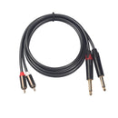 1.5m Dual 6.35mm Mono Male to Dual RCA Male Adapter Cable for Mixer Amplifier