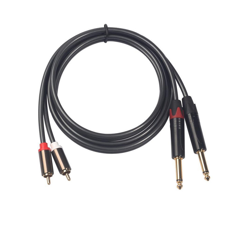 1.5m Dual 6.35mm Mono Male to Dual RCA Male Adapter Cable for Mixer Amplifier