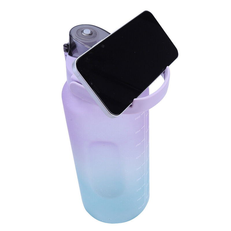 2000ml Water Bottle with Time Marker for Outdoor Sports Drink Cup (Purple) Newly