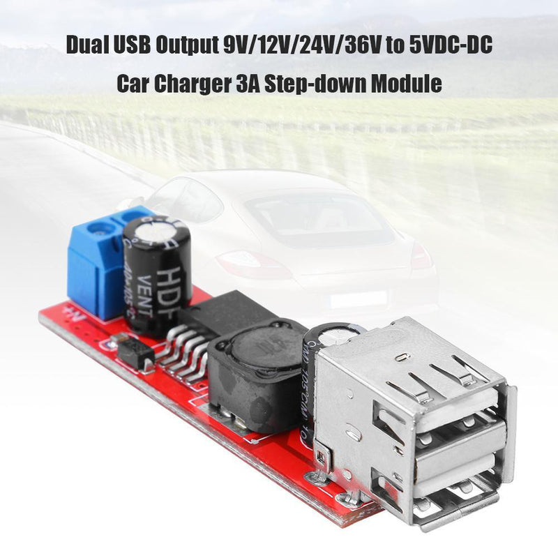 Dual USB Output 9V/12V/24V/36V to 5VDC-DC Car Charger 3A Step-down Regulator