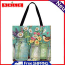 Women's Vase and Bird Printed Shopping Bag, Casual, Large Capacity