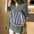 Women Striped Shoulder Bag Classic Canvas Large Capacity Shopping Bucket Totes