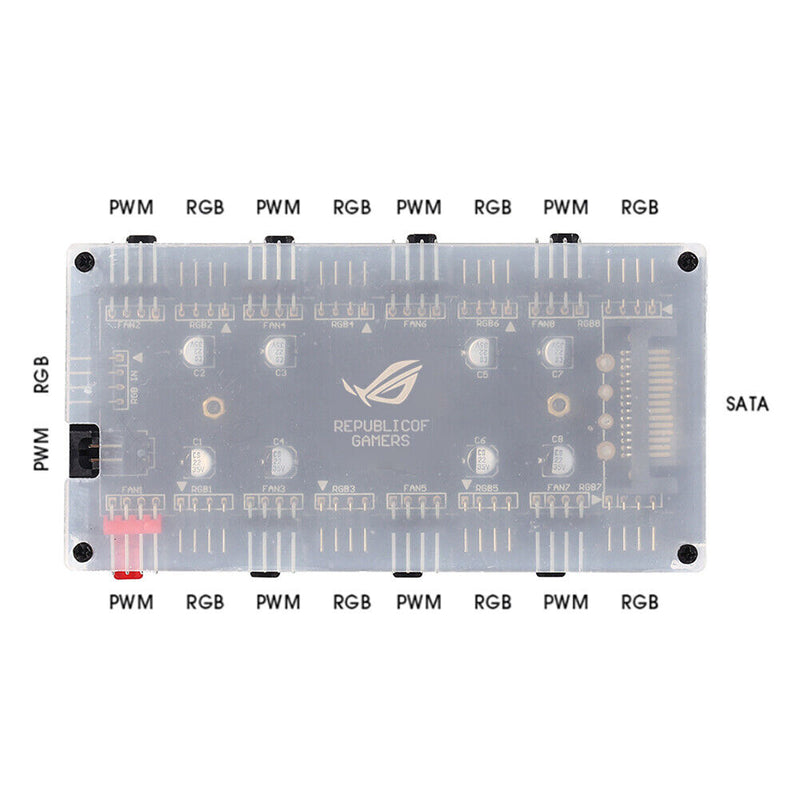 1 to 8 Multi Way Splitter RGB PWM Hub Controller Adapter (12V 4Pin+Shell) Newly