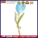 Tulip Flower Brooch Pin Crystal Rhinestone Women Costume Jewelry(Light Blue