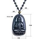 Fashion Lucky Blessing Black Amulet Buddha Pendant Necklace Carving Obsidian