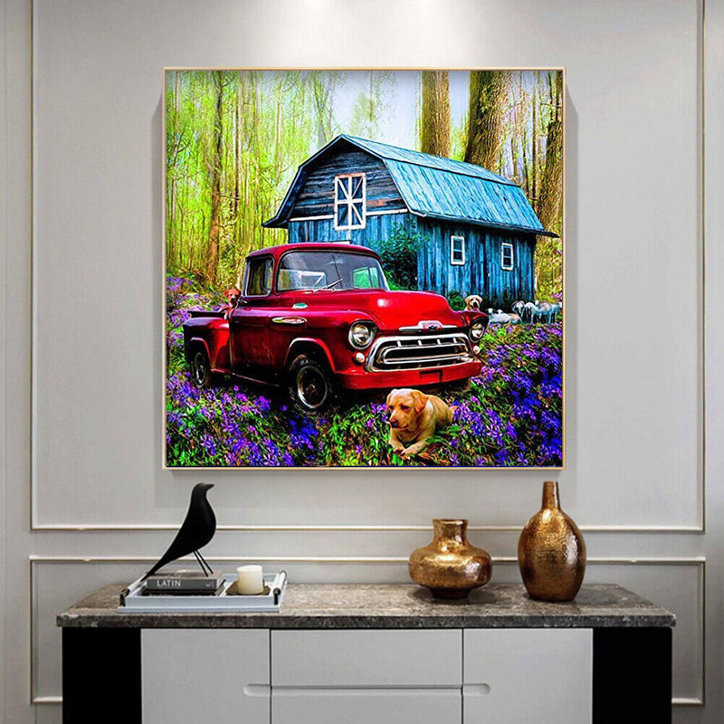 DIY Rhinestone House Car Dog Pictures Full Round Drill Diamond Painting Kit 5D
