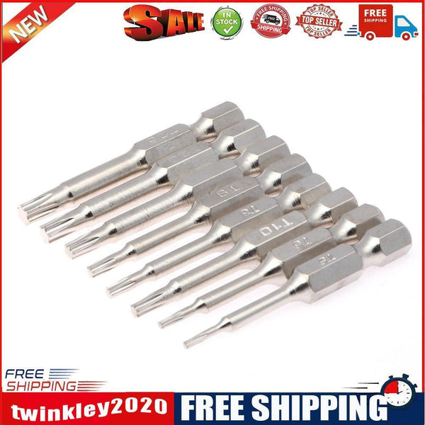 8Pcs 50mm Magnetic Head Bits S2 Chrome Plated Steel Torx Screwdriver Bit Se