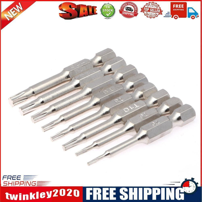 8Pcs 50mm Magnetic Head Bits S2 Chrome Plated Steel Torx Screwdriver Bit Se