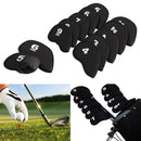 10pcs Golf Head Cover Club Iron Putter Head Protector Set Neoprene Black