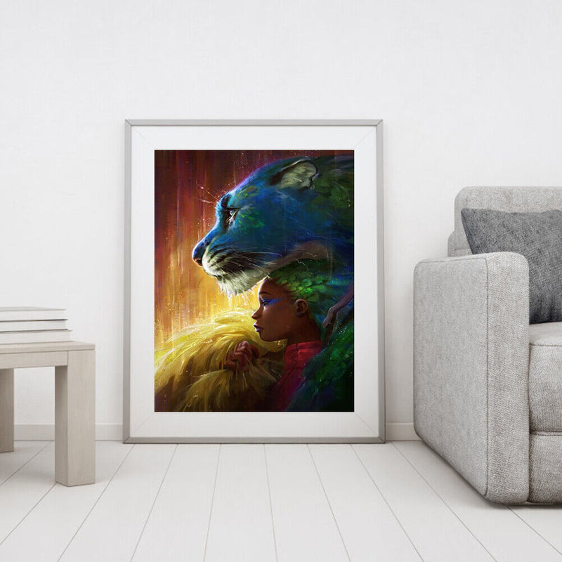 Girl and Tiger Oil Paint By Numbers DIY Drawing Picture Home Decoration No Frame