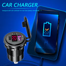 Dual USB Car Phone Charger QC3.0 PD Power Adapter with LED Voltmeter+Power Cable