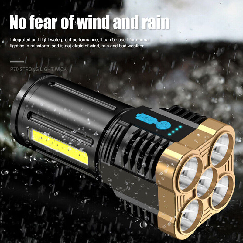 500LM Portable Flashlight USB Rechargeable Power Display Torch Warning Lant