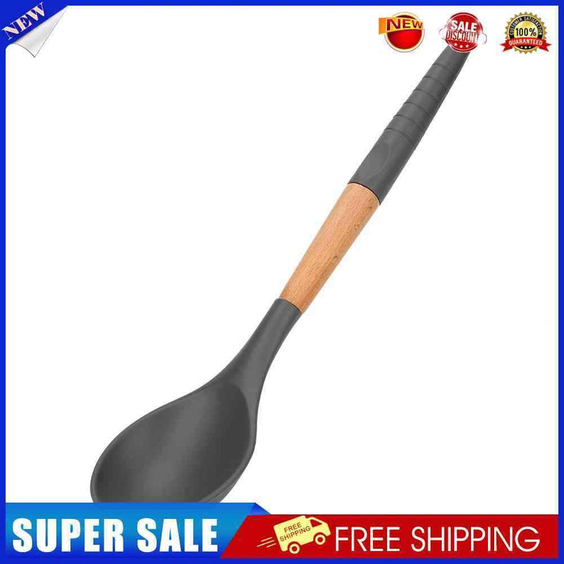 Silicone Kitchenware Non-slip Kitchen Cookware with Beech Handle (Spoon)