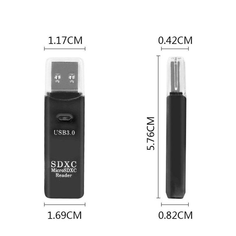 TF Card Reader 2 in 1 USB 3.0 Memory Drive Free Cardreader Adapter (Black) Newly