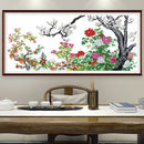 Partial Cross Stitch Flower Compete 14CT Printed Needlework Handmade Wall Art
