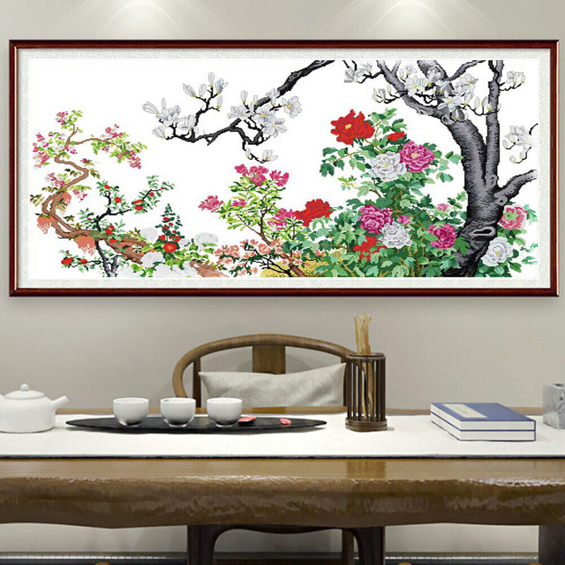 Partial Cross Stitch Flower Compete 14CT Printed Needlework Handmade Wall Art