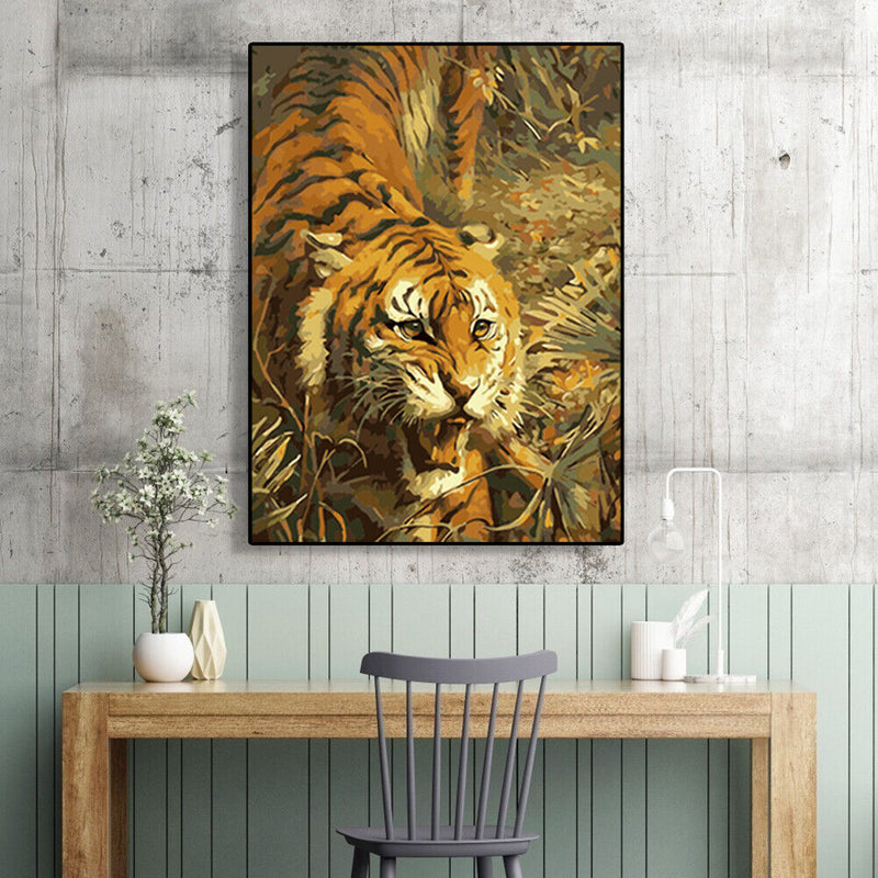 Hand Painted Picture Frameless DIY Fierce Tiger Painting By Numbers Craft