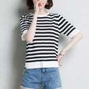 Short Sleeve T-Shirt Women Stripe Casual T Shirt O-Neck Tops Summer Clothes Tee