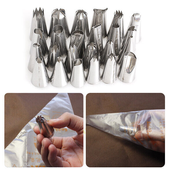 24pcs Stainless Iron Icing Piping Nozzles Pastry Cake Decorating Tool Set