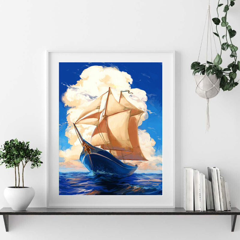Hand Painted Oil Paint By Numbers DIY Sailboat Drawing Home Wall Decoration Gift