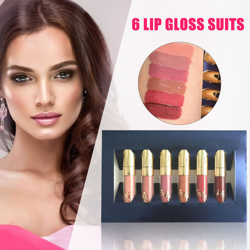 6 Colors Lasting Mat Lipgloss Set Lipstick Lips Tint Pigment Makeup Cosmetics