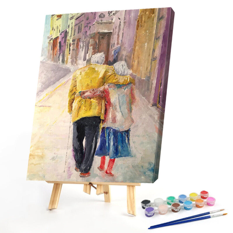 Old Couple DIY Coded Hand Painted Drawing Oil Paint Kit by Numbers Home Decor