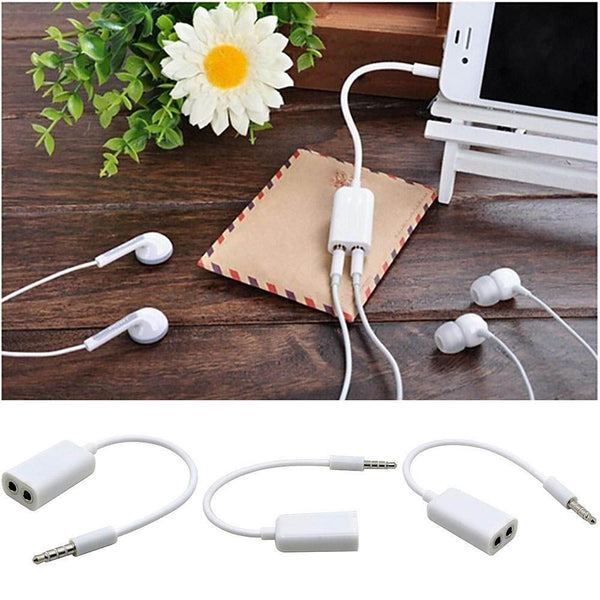 Extension 1 Male To 2 Female Audio Cable White 3.5mm Headphone Y Splitter
