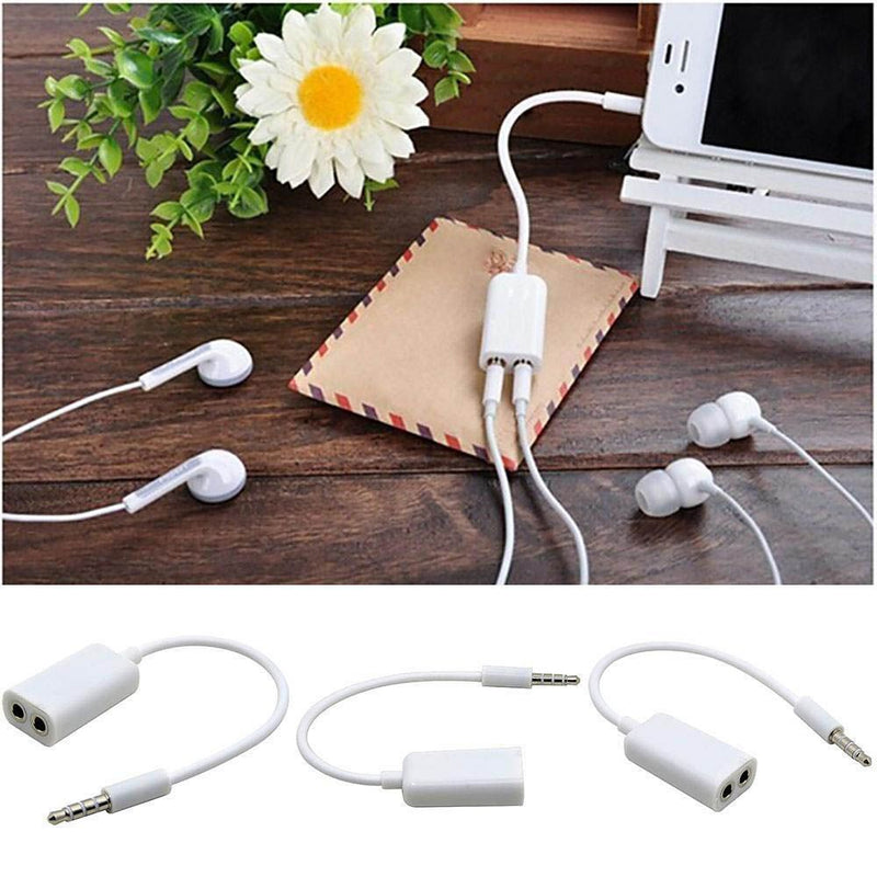 Extension 1 Male To 2 Female Audio Cable White 3.5mm Headphone Y Splitter