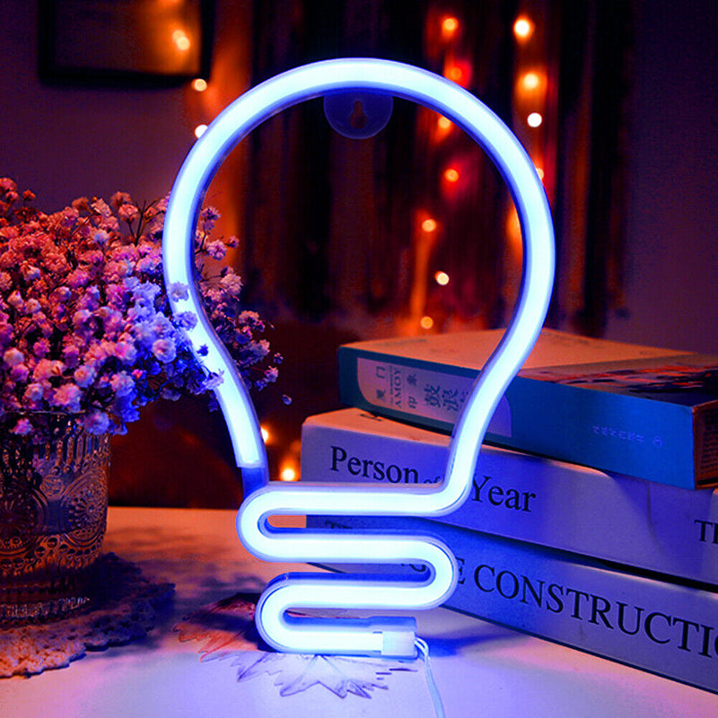 Light Bulb LED Neon Light Neon Sign Hanging Decoration Night Lamp (Blue)