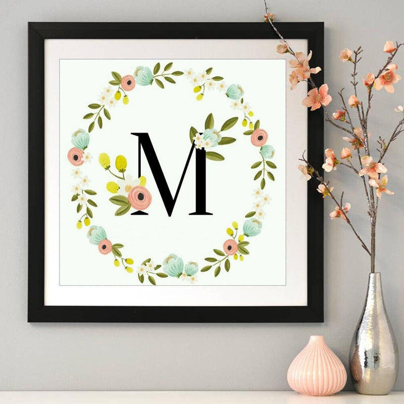 DIY Diamond Painting Kit M Letter Wreath Full Round Rhinestone Wall Picture