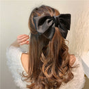 Ribbon Bow Hair Tie Rope Women Girl Satin Hairband Ponytail Holder (Black)
