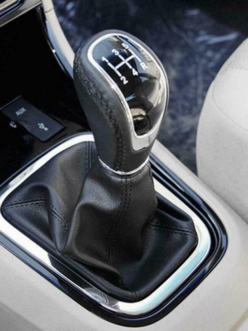 5/6 Speed 3 Cap Black PU Leather Manual Car Gear Shift Shifter Lever Knobs Q9C6