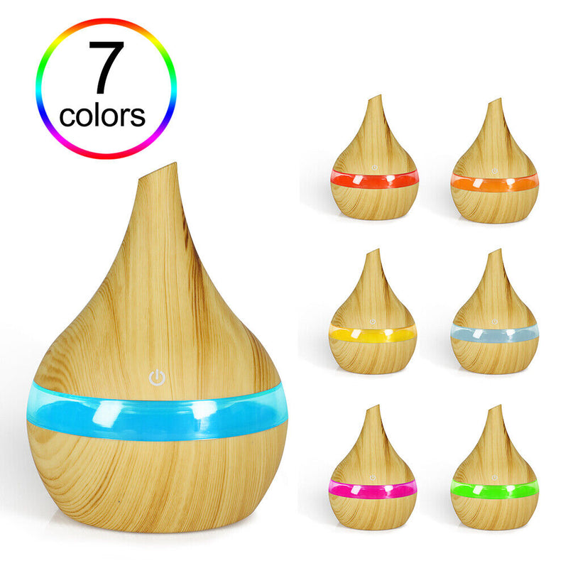 300ml Wood Grain Atomizer Air Humidifier Colorful Aroma Diffuser USB Mist Maker