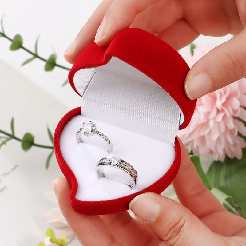 Durable Red Rose Ring Display Box Double Ring Storage Box Velvet Jewelry Box