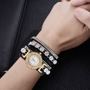 Fashion Women Bracelet Watch Rhinestone Leather Strap Classic Quartz Wristwatch