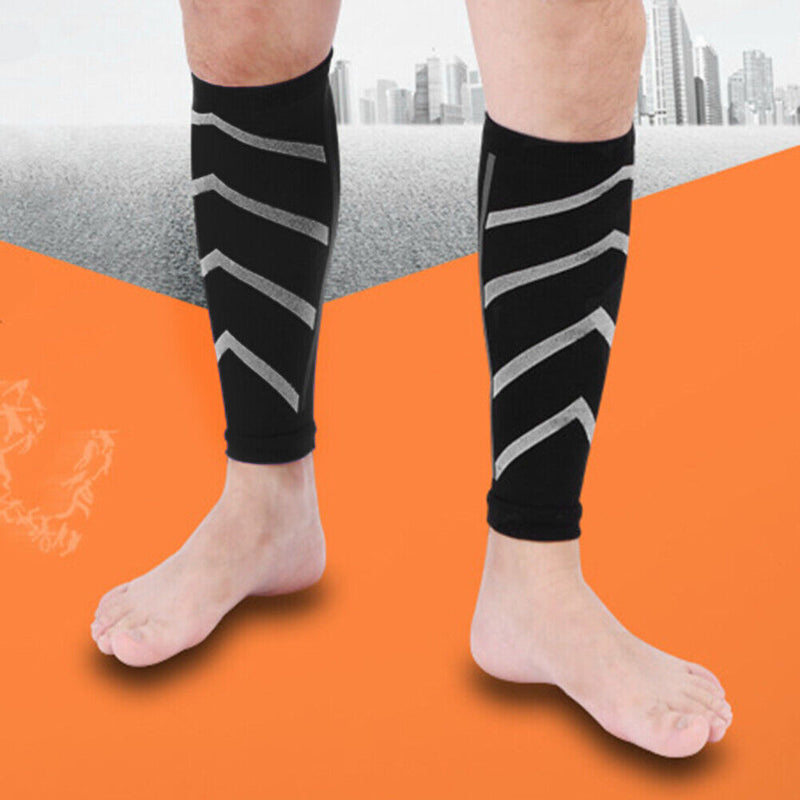 Leg Calf Shin Splints Support Running Athletics Compression Sleeves (Black)