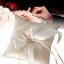1x Wedding Ring Pillow Double Heart Rhinestone Satin Cushion With Ribbons L5J8