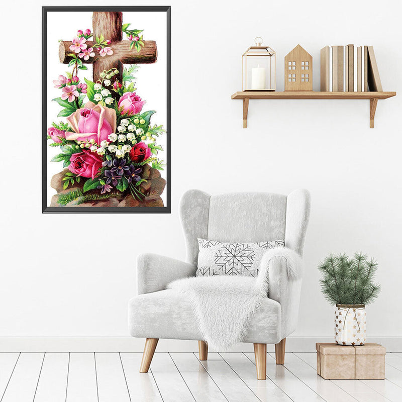 Diamond Painting Kit Flower Cross Full Square Drill Rhinestone DIY Decorati