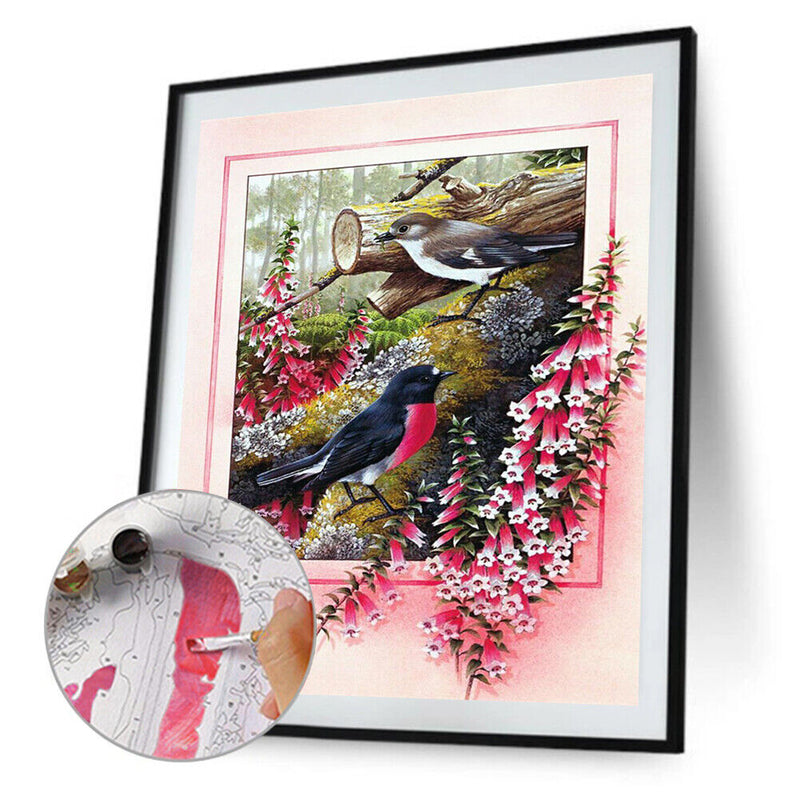 Flower Bird Oil Paint By Numbers Kit DIY Drawing Picture for Adults Home Decor