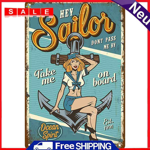 Person on Advertisement Metal Tin Painting Signs Cave Plates Bar Pub Wall Poster