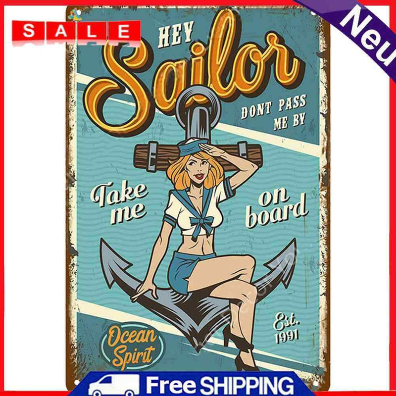 Person on Advertisement Metal Tin Painting Signs Cave Plates Bar Pub Wall Poster