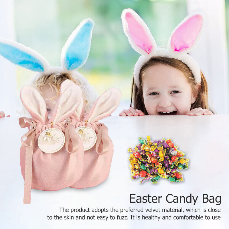Velvet Easter Rabbit Candy Packing Bags Jewelry Organizer Decor (Pink)