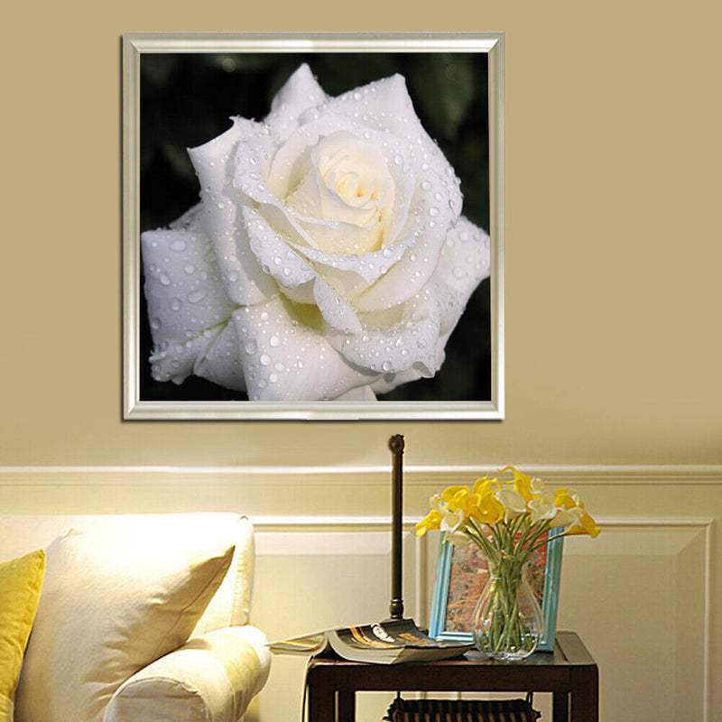 5D DIY Round Drill Diamond Painting White Rose Cross Stitch Embroidery Kit
