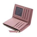 Flowers Embroid Women Short Wallets PU Leather Coin Card Holder Clutch/Pink