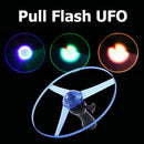 Funny Pull String Colorful LED Light Up Flying Saucer Disc Kids Development
